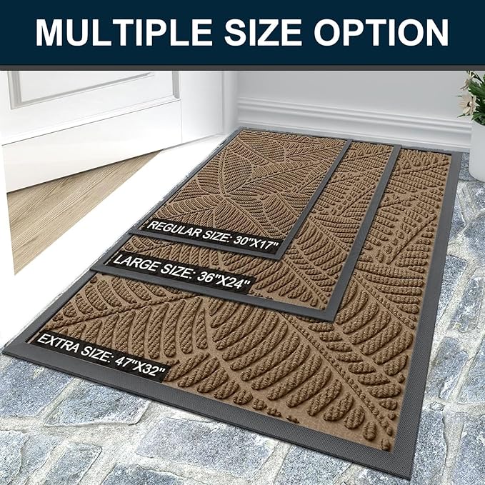 Colorxy Waterproof Doormat, Sturdy Natural Rubber Front Indoor Mat, Non Slip Low Profile Outdoor Door Mat, Stain and Fade Resistant Floor Mats, Easy Clean Patio Entry Mat, 71''x23'', Light Brown