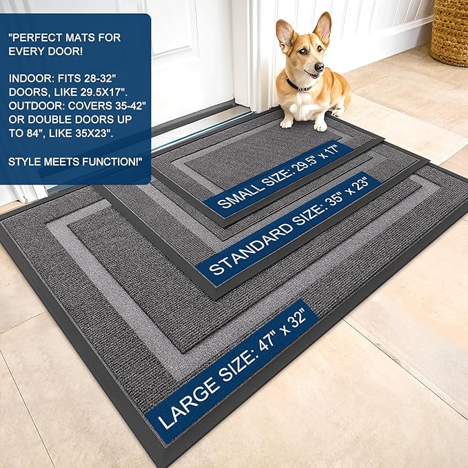 OLANLY Front Door Mat Indoor Outdoor Entrance, Waterproof All-Season, All-Weather Doormat, Sturdy Natural Rubber, Fade Resistant, Low Profile, Easy Clean Patio Porch Entryway Mat, 71x23, Dark Grey