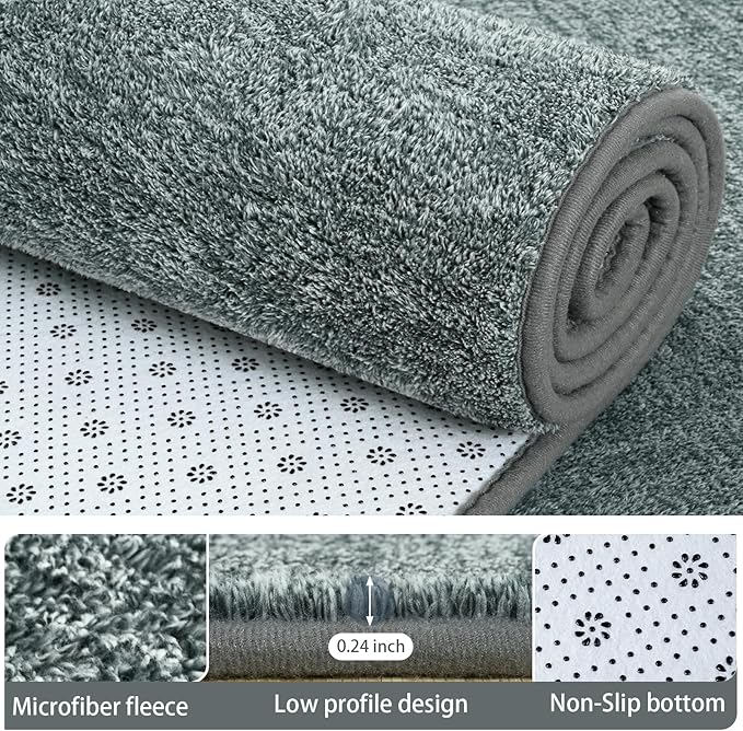 AROGAN Small Washable Area Rugs for Bedroom, 2×4 Runner Rug with Memory Foam for Hallway, Non Slip Fluffy Carpet Indoor Rug Runner for Kitchen, Bedside, Entryway Bathroom Home Decor, Grey