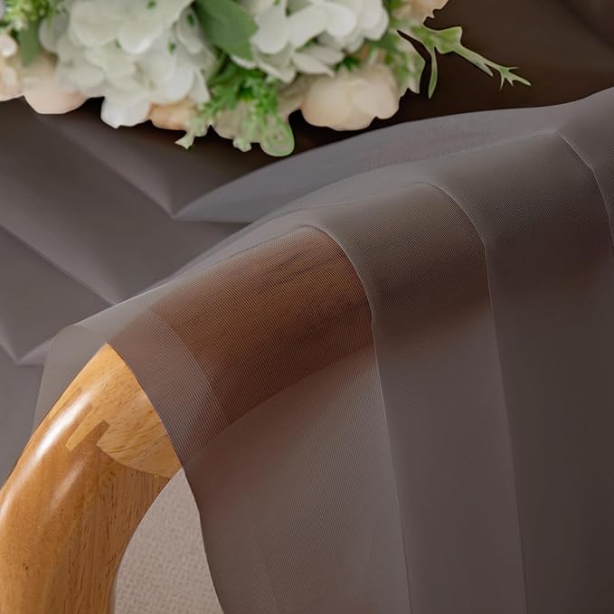 Chyhomenyc Chocolate Brown Sheer Curtains 54 Inch Long 2 Panels, Light Filtering Rod Pocket Voile Short Curtains Drapes for Living Room Bedroom Small Windows, 42Wx54L Inches