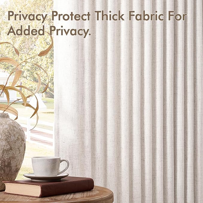 MIULEE Pinch Pleated Thick Linen Curtains 84 Inches Long 2 Panels for Living Room Bedroom, Linen Textured Memory Trained Drapes Pleat Back Tab Light Filtering Natural Window Curtains with Hooks&Rings