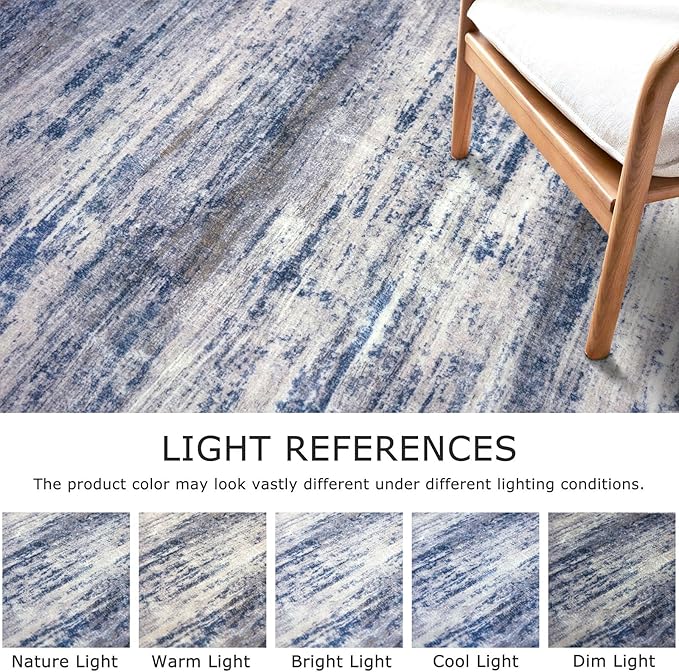 KOZYFLY Modern Abstract Hallway Runner, 2x12 Washable Rug Runner Non-Slip Soft Striped Kitchen Runner Rug, Grey Blue Print Carpet for Entryway Bathroom Laundry Room Foyer