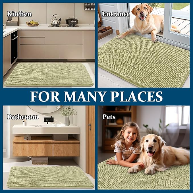 OLANLY Dog Door Mat for Muddy Paws 50x30, Absorbs Moisture and Dirt, Absorbent Non-Slip Washable Doormat, Quick Dry Chenille Mud Mat for Dogs, Entry Indoor Entryway Carpet for Inside Floor, Vanilla