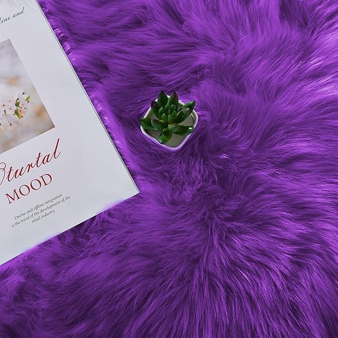 Latepis Purple Round Rug 3ft Circle Rugs for Bedroom Fluffy Rugs for Living Room Machine Washable Area Faux Fur Plush Rug Room Decor