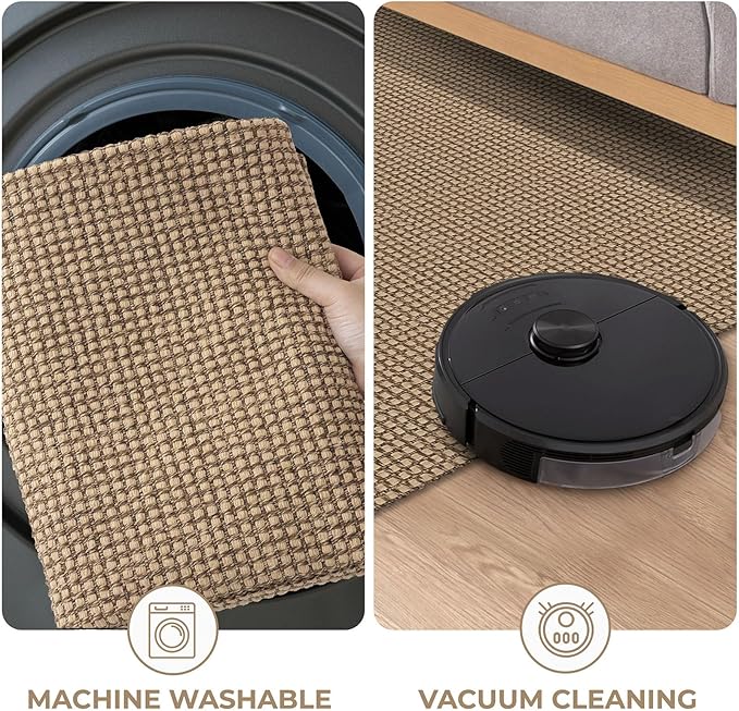 KOZYFLY Washable Area Rug 5x7 ft Rubber Backed Non Slip Rugs for Living Room Braided Cotton Bedroom Rug Woven Office Rugs Indoor Floor Carpets for Dining Bedroom Living Room, Tan/Orange/Brown