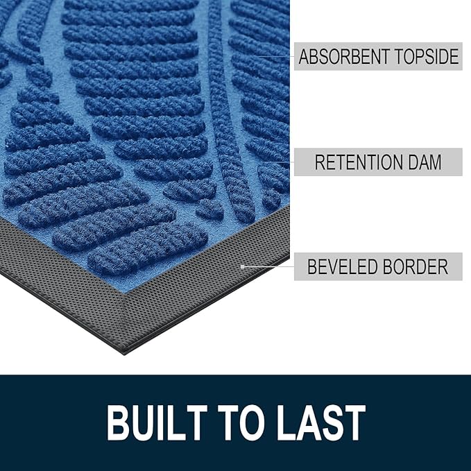 Colorxy Waterproof Doormat, Sturdy Natural Rubber Front Door Mats, Non Slip Low Profile Indoor Outdoor Entrance Mat, Stain Resistant Easy Clean Floor Mat for Patio or Entryway, 71''x47'', Light Blue