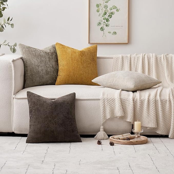 MIULEE Pack of 2 Couch Throw Pillow Covers 20x20 Inch Neutral Dark Brown Boho Accent Decorative Pillow Covers Soft Chenille Farmhouse Cushion Covers for Home Decor Bed Sofa Living Room