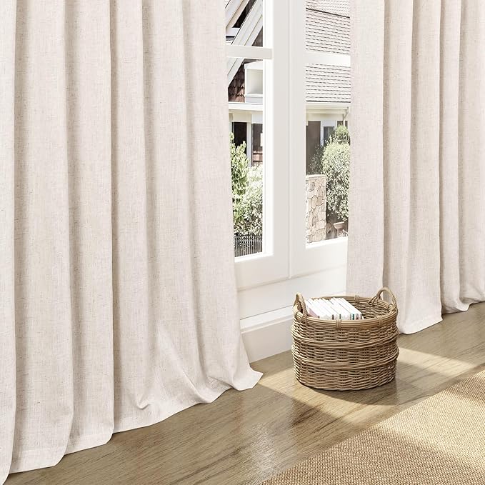 Beige Flax Linen Curtains 84 inches Long for Living Room 2 Panel Tan Burlap Textured Linen Drapes Semi Sheer Privacy Window Curtain Vintage Country Rustic Farmhouse Curtain for Dinning Room