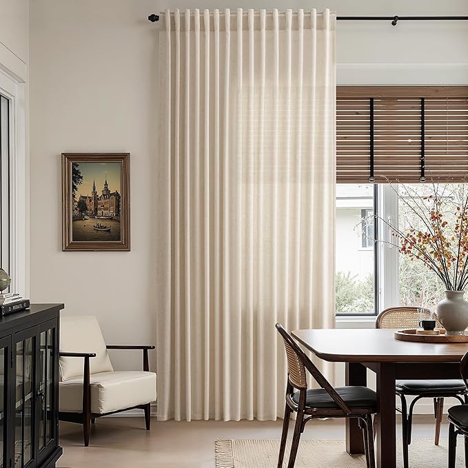 Grey Flax Linen Curtains for Living Room 120 Inches Long Light Filtering Mordern Boho Sheer Curtains Back Tab and Rod Pocket Extra Long Floor to Ceiling Curtain for Bedroom Office 52x120, 2 Panels