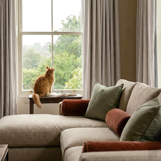 RYB HOME Natural Beige 100% Blackout Linen Curtains 72 inch Long, Thermal Insulated & Privacy Assurd Drapes for Bedroom/Office/Nursery, Rod Pocket & Back Tab Window Treatment, W52 X L72, 2 Panels