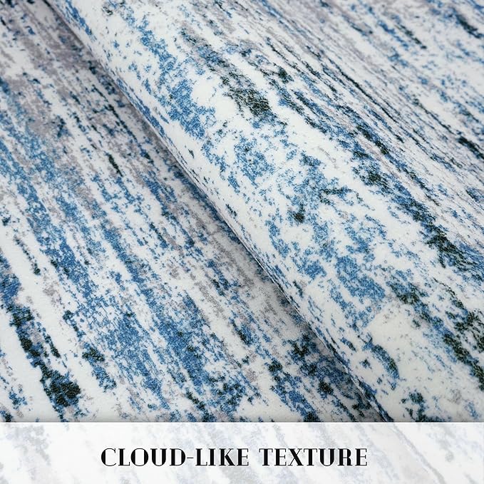 Lansny Modern Abstract Hallway Runner Rug, Grey Blue White Washable Kitchen Runner Non-Slip Soft 2x8 Runner Rug Thin Print Faux Wool Carpet for Entryway Bedroom Laundry Room Indoor Home Decor