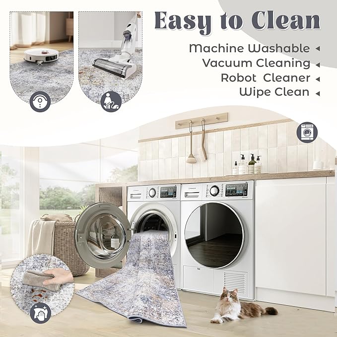 XLUEZ 8x10 Area Rugs for Living Room, Washable Modern Abstract Large Area Rug Neutral Soft Non Slip Kids Rug Stain Resistant Indoor Carpet for Bedroom Nursery Dining Room Playroom(Bluegrey, 8'x10')