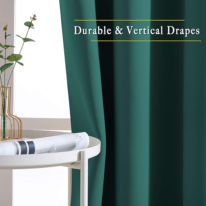 NICETOWN Blackout Hunter Green Curtains 84 inches Long, Grommet Room Darkening Thermal Insulated Sound Dampening Window Treatments for Bedroom/Home Office, 2 Panels, W46 x L84