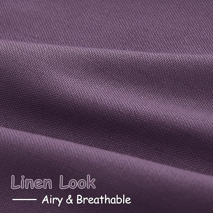 Plum Linen Curtains 72 Inch Length for Living Room Sheer Lightweight Door Drapes 2 Panels Set for Kids Bedroom Light Filtering Back Tab Rod Pocket Curtain for Kitchen Protect Privacy 52x72