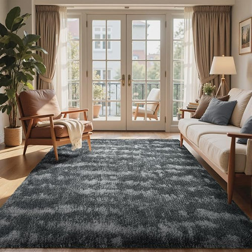 5x7 Ft Large Shag Rugs for Bedroom Living Room, Tie Dyed Ultra Soft Fluffy Furry Area Rug for Indoor Floor, Aesthetic Carpet for Home Decor (Grey)