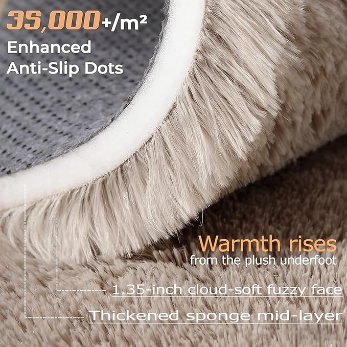 6x9 Area Rug for Living Room: Fluffy Shag Soft Washable Rugs Large Fuzzy Plush Indoor Carpet for Bedroom Nursery Playroom Kids Girls Boys Room (Camel, 6'x9')