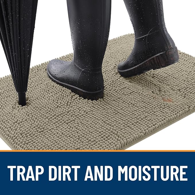 OLANLY Dog Door Mat for Muddy Paws 54x32, Absorbs Moisture and Dirt, Absorbent Non-Slip Washable Doormat, Quick Dry Chenille Mud Mat, Entry Indoor Entryway Carpet for Inside Floor, Warm Taupe