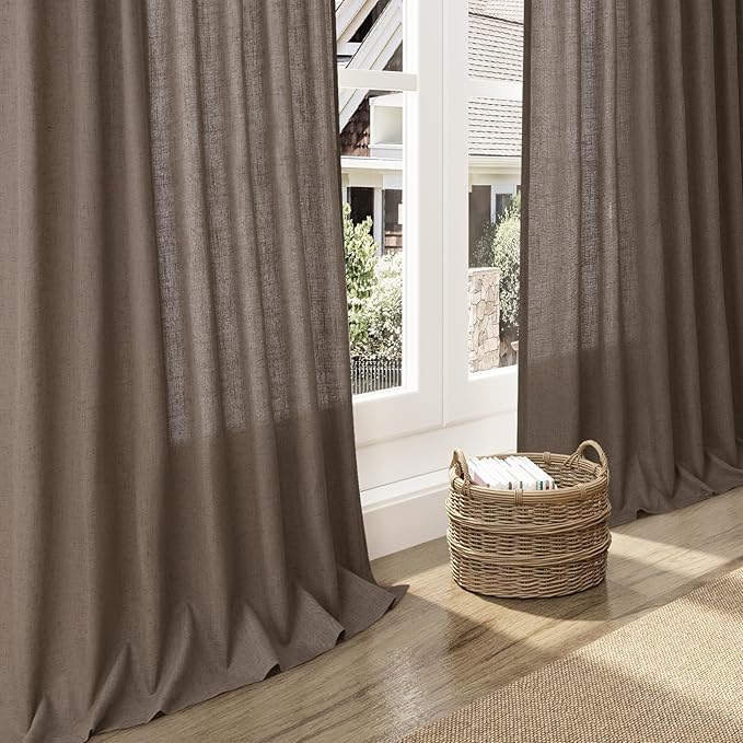 Light Brown Linen Curtains 96 Inches Long for Living Room Back Tab Vintage Rustic Farmhouse Light Filtering Curtain Burlap Textured Linen Drapes 96 Inch Length for Dinning Room Bedroom 52x96 8 FT