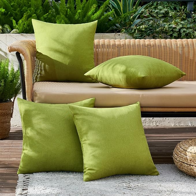 MIULEE Pack of 4 Decorative Outdoor Throw Pillow Covers Linen Waterproof Pillow Covers Spring Farmhouse Cushion Cases for Patio Garden Tent Balcony Couch Sofa 16x16 inch Moss Green