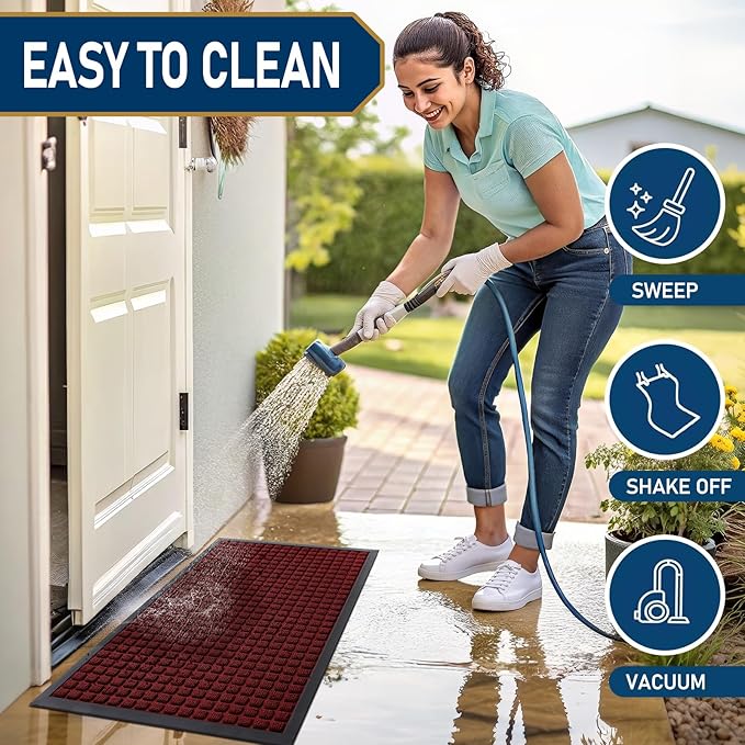 Smiry Front Door Mat Outside Entrance, Heavy Duty Natural Rubber Doormat, Non Slip, Trap Dirt and Moisture, Easy Clean, Low Profile Welcome Floor Mats for Indoor Outdoor Entry, 47x32 Inch, Red