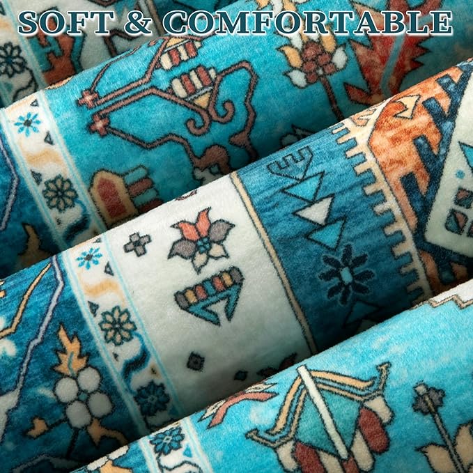 SERISSA Area Rug 3x5 Boho Blue Rugs for Bedroom, Washable Non-Slip Kitchen Rugs, Ultra Soft Print Distressed Tribal Entry Rug Low-Pile Throw Rug Carpet for Bedroom Nursery Living Room Dorm Decor