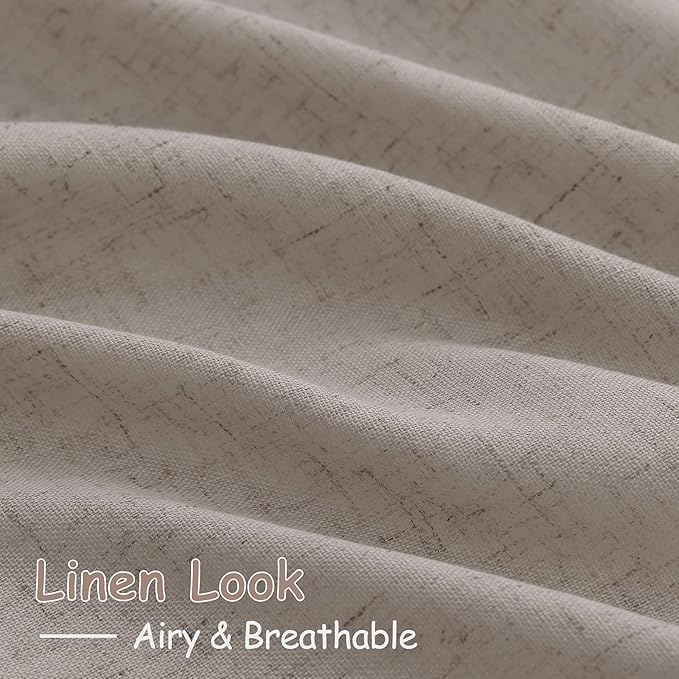 Nanspring Stone Beige Curtains 90 Inches Long for Living Room Linen Light Filtering Semi Sheer Curtain Back Tab Rod Pocket Simple Modern Elegant Farmhouse Decor Drapes for Bedroom 52x90, 2 Panels