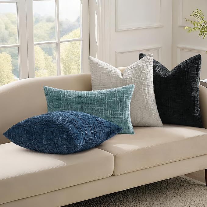decorUhome Summer Teal Chenille Euro Sham Throw Pillow Covers 26x26 Set of 2 Textured Soft Cozy Slubby Couch Pillow Covers Modern Farmhouse Boho Decorative Pillow Cases for Bed Sofa Living Room