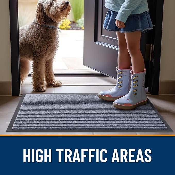 OLANLY Front Door Mat Indoor Outdoor Entrance, Waterproof Heavy Duty Doormat, Fade Resistant, Low Profile, Easy Clean Patio Porch Welcome Floor Mats for Entry, 47x32, Ash Grey