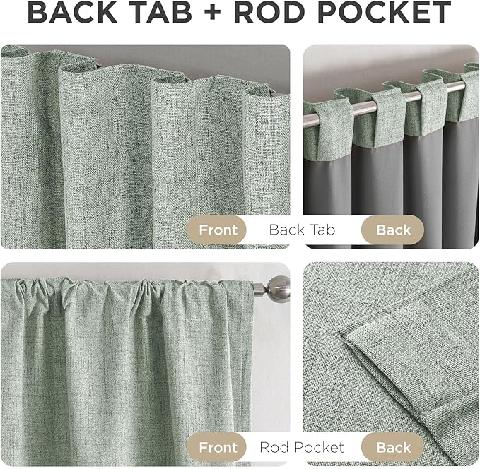 Joydeco Blackout Curtains for Bedroom - 72 Inch Long 100% Light Blocking 2 Panels Sage Green Drapes, Thermal Insulated Room Darkening Curtains, Linen Textured for Living Room, Rod Pocket & Back Tabs