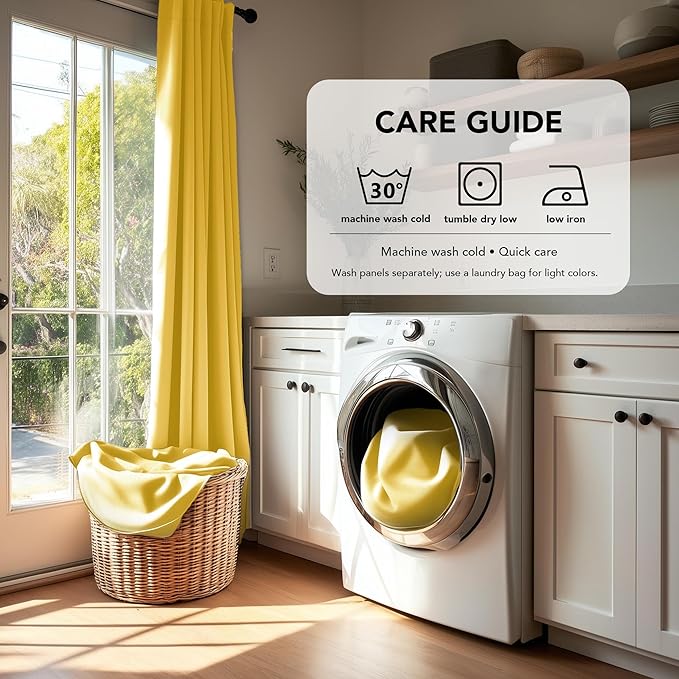 Deconovo Blackout Curtains, Thermal Insulated, W52 x L45 2 Panels, Back Tab, Machine Washable, Room-Darkening Drapes for Bedroom/Living Room Mellow Yellow
