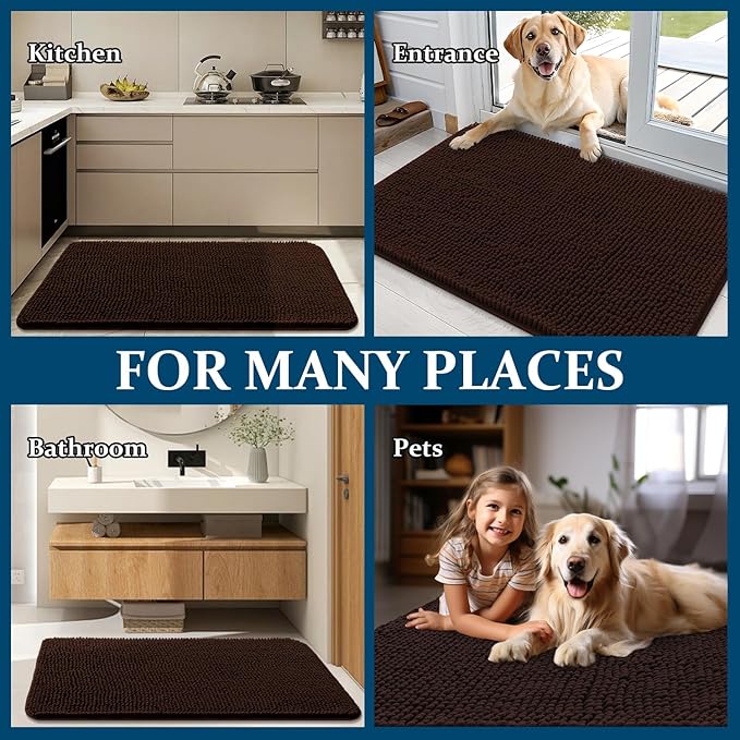 OLANLY Dog Door Mat for Muddy Paws 40x32, Absorbs Moisture and Dirt, Absorbent Non-Slip Washable Doormat, Quick Dry Chenille Mud Mat for Dogs, Entry Indoor Entryway Carpet for Inside Floor, Brown