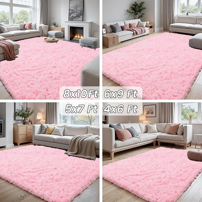5x7 Area Rugs for Living Room Rug: Soft Fluffy Shag Light Pink Rugs for Bedroom, Non-Slip Large Fuzzy Plush Rug Indoor Floor Carpet for Nursery Kids Boys Girls Room, Dorms, Playroom, Modern Home Decor
