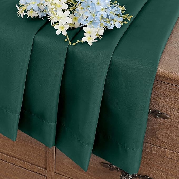 Green Valances for Windows 14 inch Length 2 Panels, Small Voile Sheer Curtains for Bathroom, Soft Fabric Light Filtering Kitchen Curtains, Dual Rod Pocket, Hunter Green, 2x42Wx14L Inches