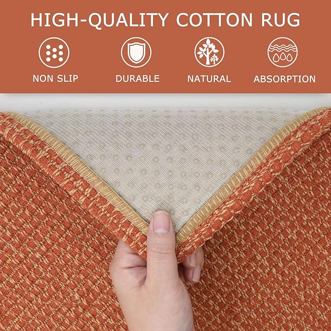 KOZYFLY Runners for Hallways 2x7 ft Washable Kitchen Runner Non Slip Rubber Backed Hall Runners Cotton Entryway Runner Rugs Floor Carpet for Indoor Backdoor Bedroom Kitchen, Orange/Tan