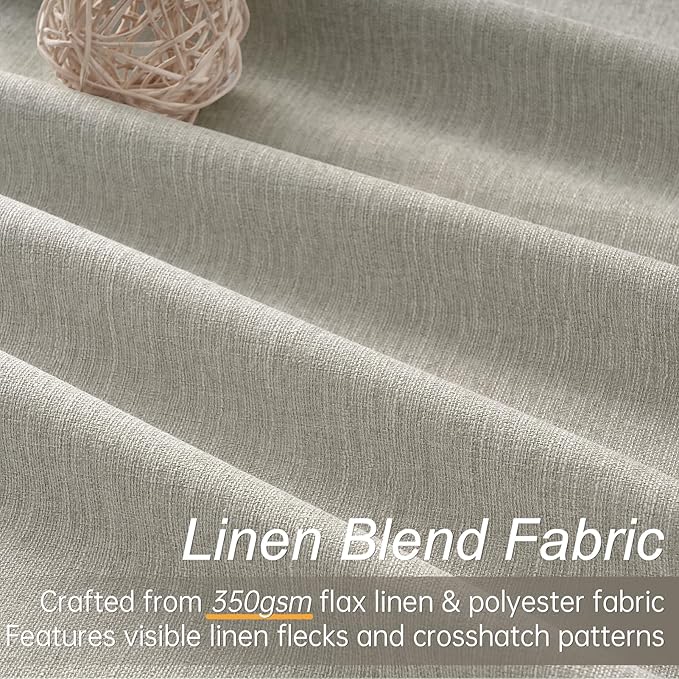 Flax Grey Blackout Curtains 95 Inch Length 2 Panels for Dining Room Darkening Curtain for Bedroom Linen Textured 100% Black Out Sunblock Light Blocking Long Drapes for Living Room Patio Door Back Tab