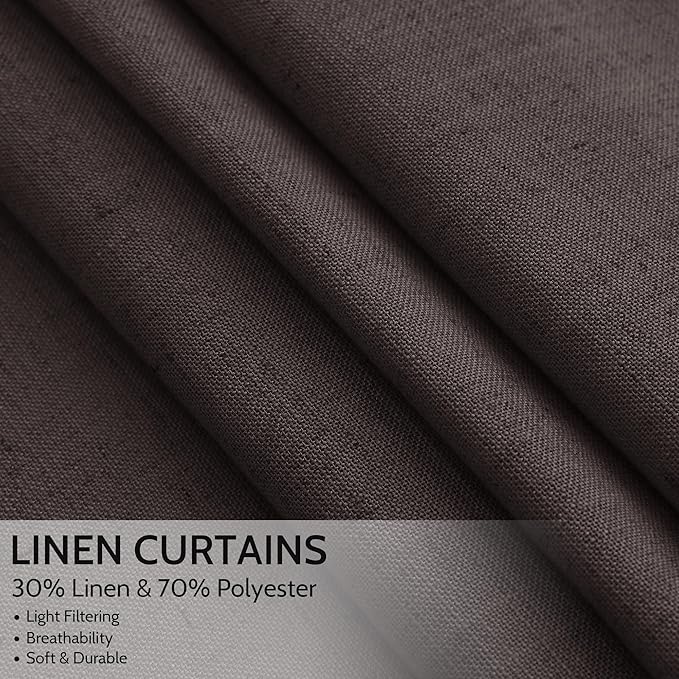 Nanspring Cocoa Coffee Linen Curtains 84 Inch Length 2 Panels Set for Living Room Back Tab Light Filtering Semi Sheer Curtain for Bedroom Farmhouse Drapes, 52x84 Inch, 2 Panels