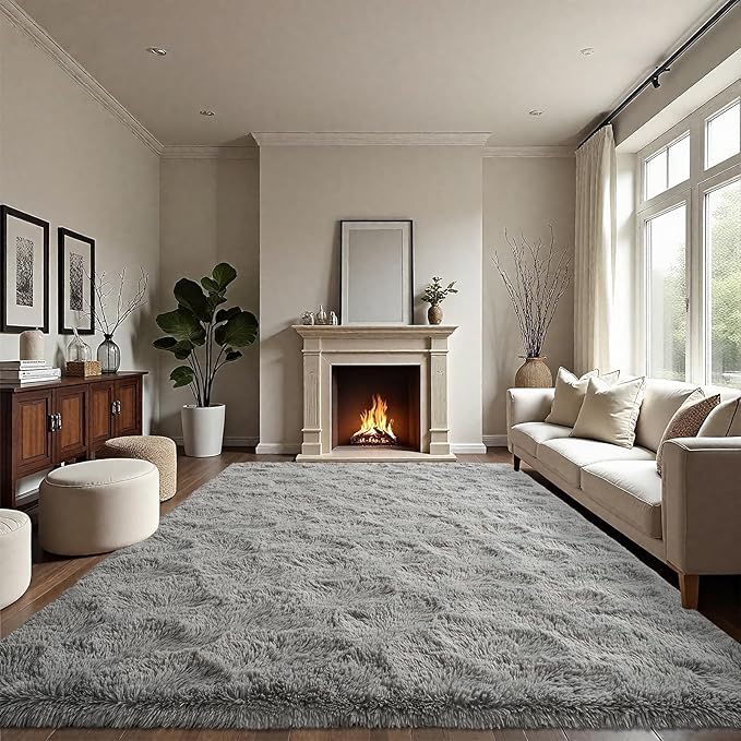 LOCHAS Ultra Soft Indoor Modern Area Rugs Fluffy Living Room Carpets for Children Bedroom Home Decor Nursery Rug 8 x10 Feet, Gray