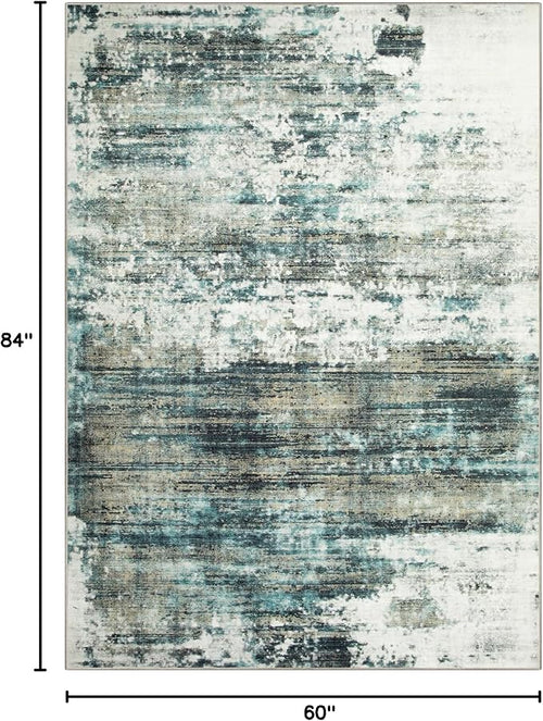5x7 Area Rugs Washable Rug: Modern Abstract Living Room Rug Soft Anti-Skid Thin Carpet Indoor Floor Non-Shedding Carpets for Bedroom Dining Room Farmhouse Nursery Home Office - Green Multi