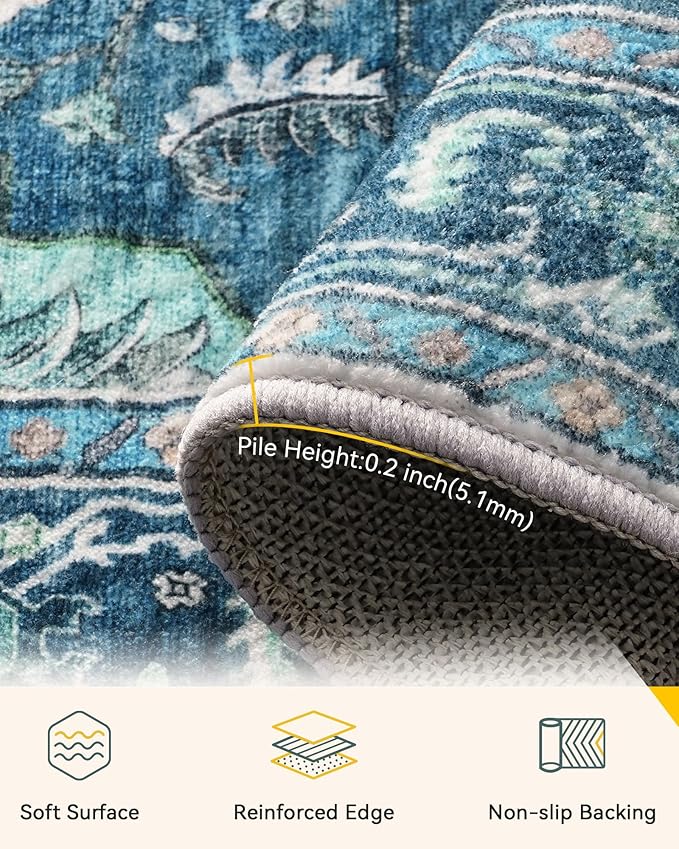 Area Rugs 2'6''x12' Runner Rug Non Slip Washable for Kitchen Hallway Bedroom Beside Laundry Room Bathroom Rug, Floor Carpet, Teal Green Lake Blue Turquoise