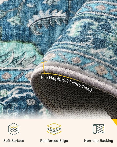 Area Rugs 2'6''x12' Runner Rug Non Slip Washable for Kitchen Hallway Bedroom Beside Laundry Room Bathroom Rug, Floor Carpet, Teal Green Lake Blue Turquoise