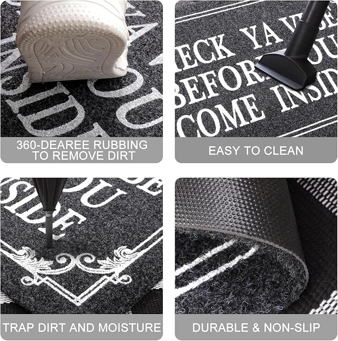 Front Door Indoor Outdoor Entrance Doormat Grey Rubber Welcome Door Mat Come Inside This House Doormat Anti Slip Easy to Clean Corridor Patio Entry Mat 28" x 18"