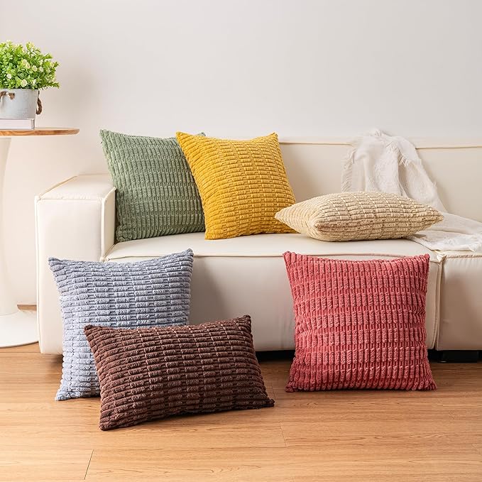 Pack of 2 Corduroy Decorative Throw Pillow Covers 24x24 InchSoft Striped Pillow Covers Modern Farmhouse Home Decor for Sofa Living Room Couch Bed（Dark Grey）