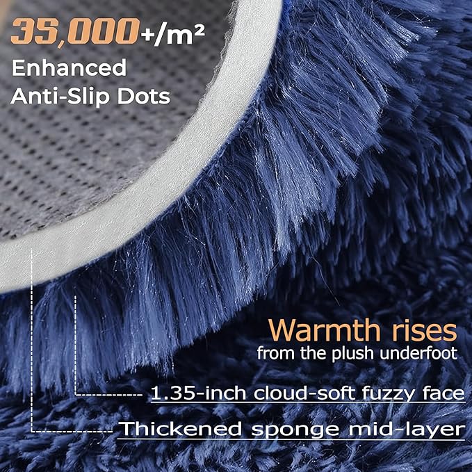 8x10 Area Rugs for Living Room: Fluffy Shag Soft Washable Rug Large Fuzzy Plush Indoor Carpet for Bedroom Nursery Playroom Kids Girls Boys Room (Navy Blue, 8'x10')