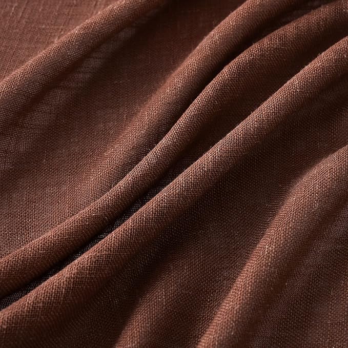 MIULEE Chocolate Brown Linen Curtains 90 Inch Long for Bedroom Living Room, Soft Thick Linen Textured Window Drapes Semi Sheer Light Filtering Back Tab Rod Pocket Burlap Look Decor, 2 Panels