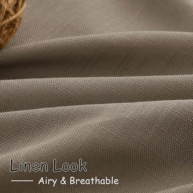 Dark Taupe Linen Curtains 96 Inches Long for Living Room Rod Back Tab Vintage Rustic Farmhouse Light Filtering Curtain Burlap Textured Linen Drapes 96 Inch Length for Dinning Room Bedroom 52x96 8FT