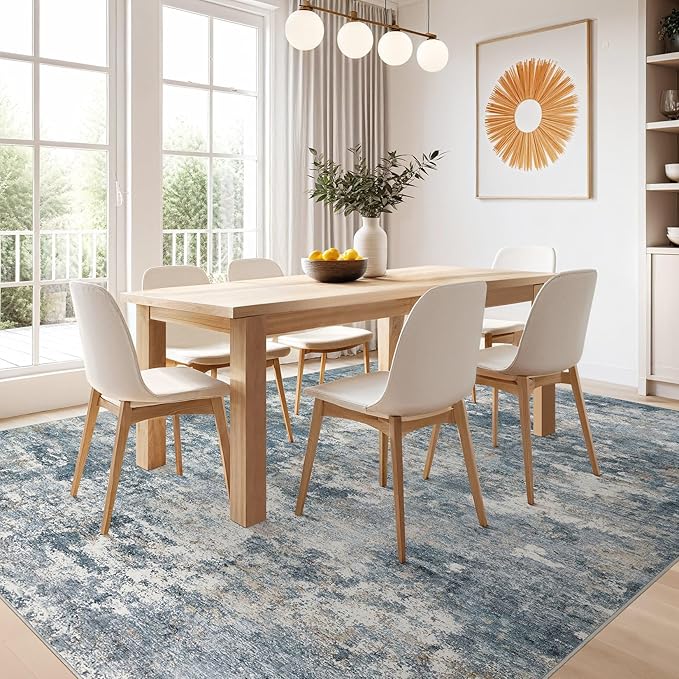 Nakagishi 10x14 Area Rugs Living Room: Washable Abstract Large Neutral Soft Rug Stain Resistant Modern Indoor Floor Non-Slip Carpet for Bedroom Nursery Kids Playroom Office Dining Room Dorm-Blue Brown