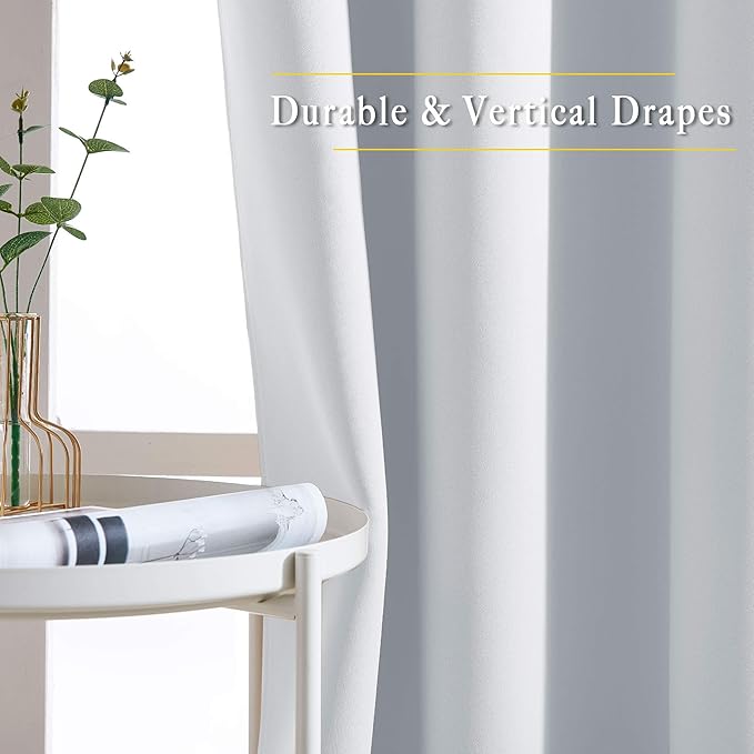 NICETOWN Room Darkening Curtains for Living Room - Easy Care Solid Thermal Insulated Grommet Curtains/Panels/Drapes for Bedroom (2 Panels, 66 by 66, Greyish White)