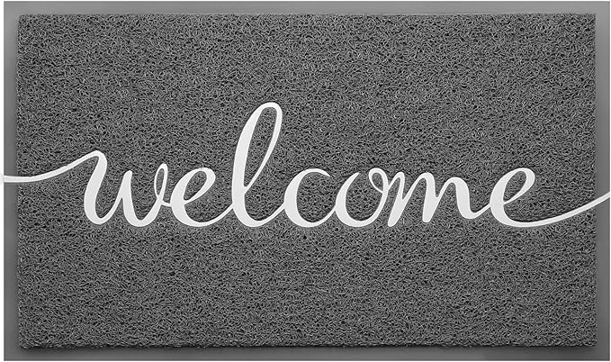 CozyBounty Grey Door Mat Welcome Mats Outdoor Indoor Non-Slip Doormat for Entryway Low-Profile Floor Mat for Yard, Garage, High Traffic Areas (36"x24", Grey)