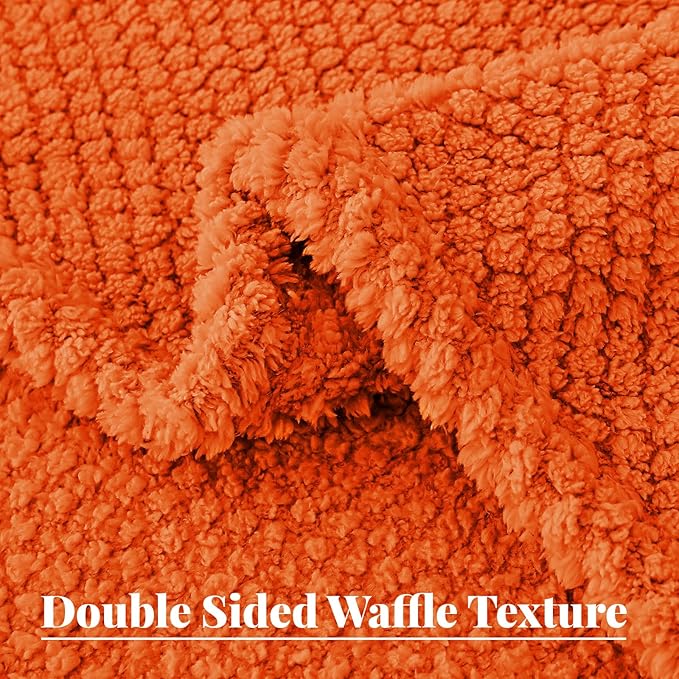 Whale Flotilla Queen Size Fuzzy Fleece Blanket, Fluffy Warm Soft Jacquard Bed Blankets for All Season, Lightweight and Cozy, 90x90 Inch, Burnt Orange