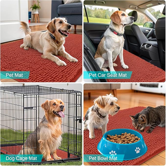 OLANLY Dog Door Mat for Muddy Paws 47x32, Absorbs Moisture and Dirt, Absorbent Non-Slip Washable Doormat, Quick Dry Chenille Mud Mat for Dogs, Entry Indoor Entryway Carpet for Inside Floor, Maple Red